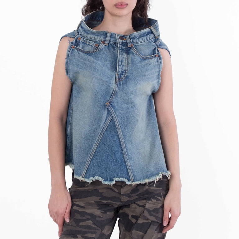 Balenciaga Ladies True Blue Sleeveless Denim Asymmetrical Top