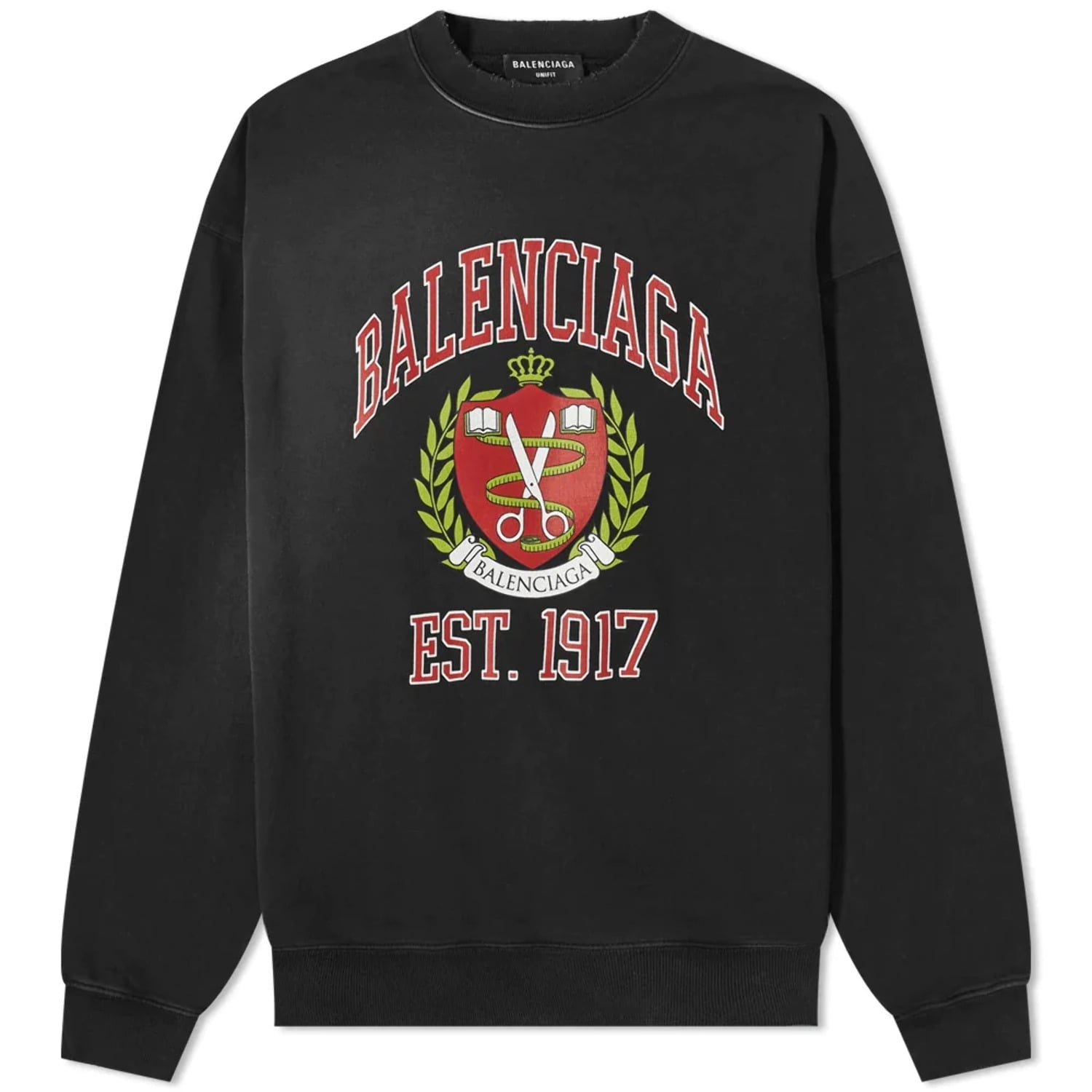 Balenciaga Men s College Logo Cotton Crewneck Sweatshirt Black