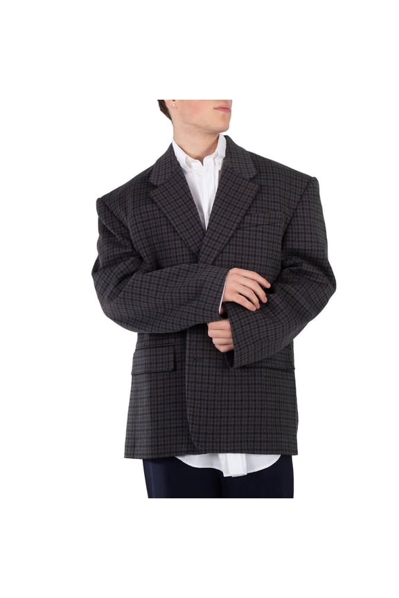 Men's Grey Houndstooth Single-Breasted Blazer, Brand Size 1 (Small)