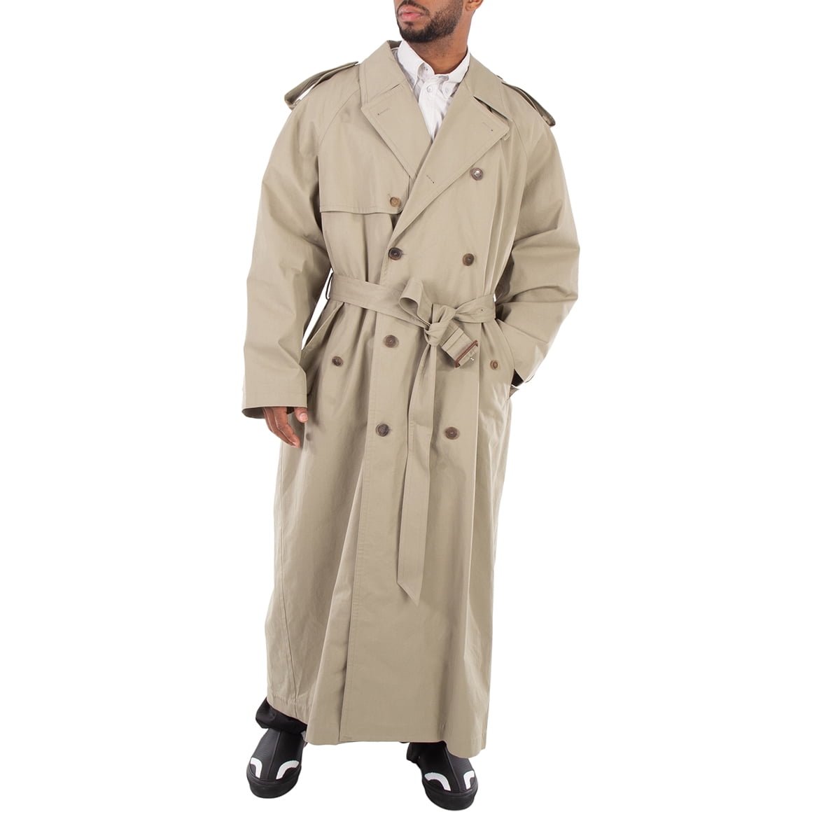 Balenciaga Men's Military Beige Belted Maxi Trench Coat, Size XX