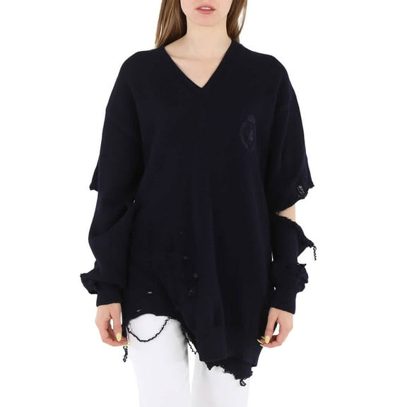 Balenciaga Navy Cut-Out Crewneck Knitted Jumper, Brand Size 2 (Medium)