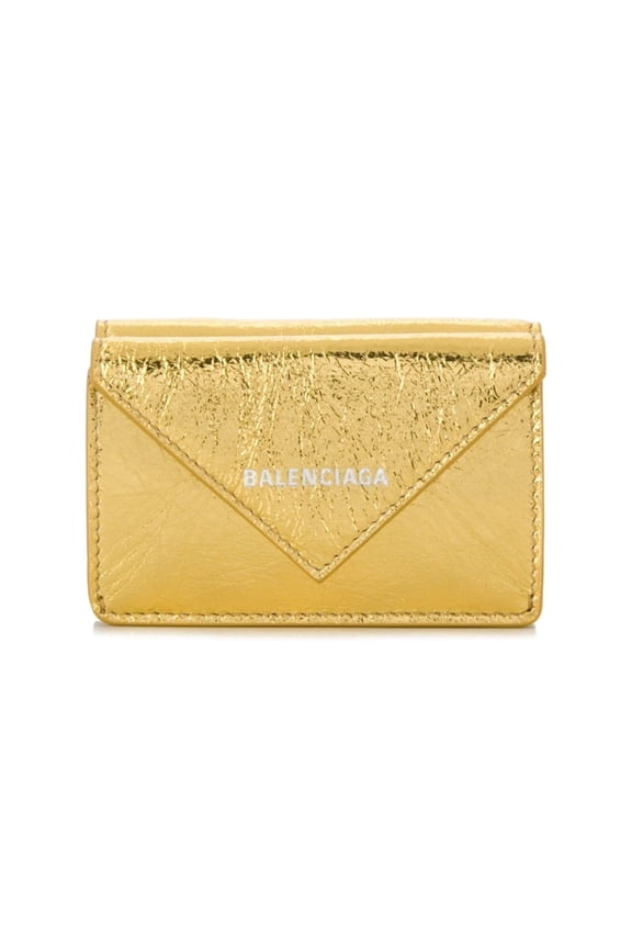 Papier Gold Arena Lambskin Mini Trifold Wallet Luxury Black Leather Compact Card Holder for Women, Style 391446