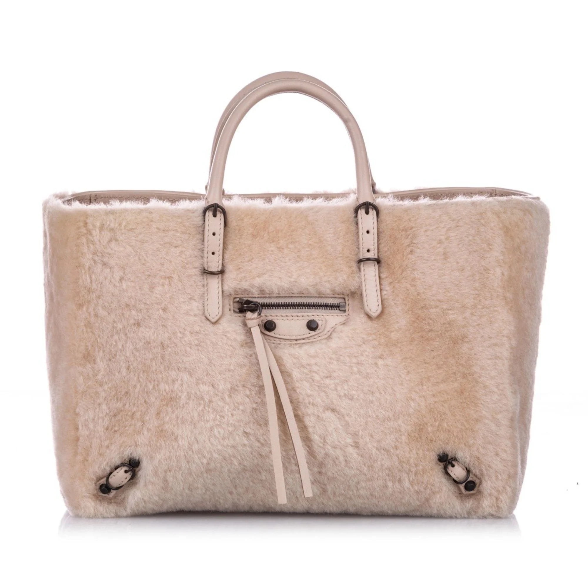 Balenciaga Papier Merino Lamb Wool Tapioca Beige Satchel 410238 Walmart