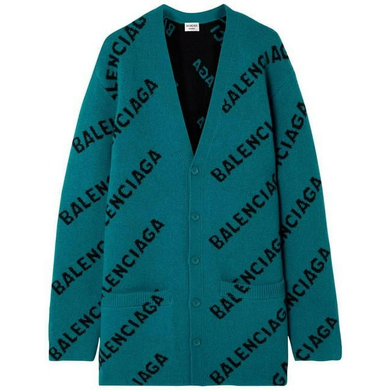 Balenciaga Women Blue Wool-Blend Jacquard Cardigan