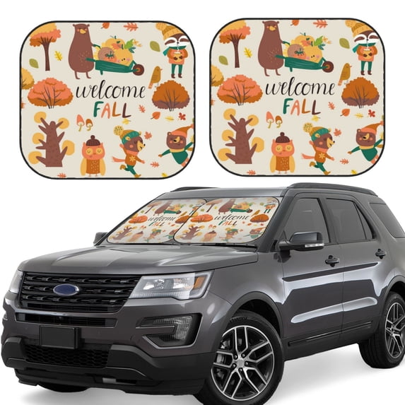 Balery 2 Piece Autumn In The Forest Welcome Fall Car Windshield Sun Shade|Foldable Front Windshield Shade for Car Front Window for Most Sedans SUV Truck-Medium