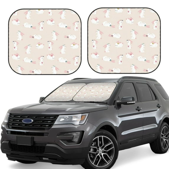 Balery 2 Piece Beautiful Rabbit Car Windshield Sun Shade|Foldable Front Windshield Shade for Car Front Window for Most Sedans SUV Truck-Medium