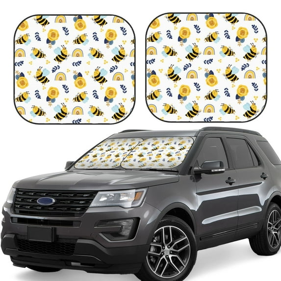 Balery 2 Piece Bees And Rainbows Car Windshield Sun Shade|Foldable Front Windshield Shade for Car Front Window for Most Sedans SUV Truck-Large