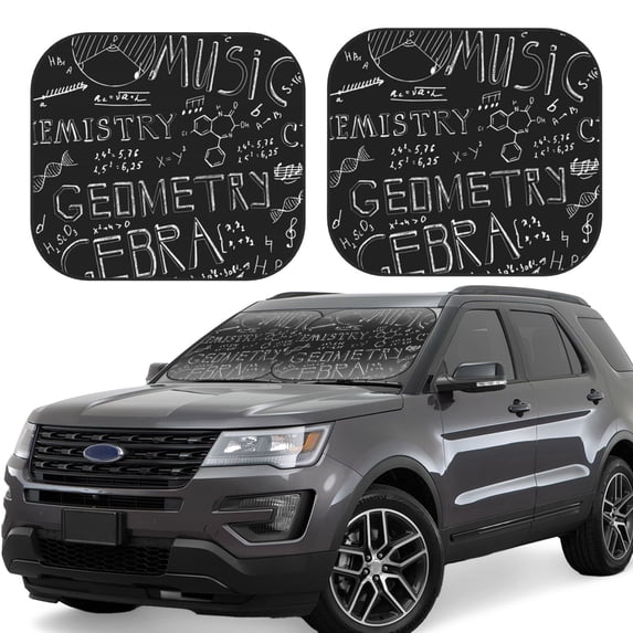 Balery 2 Piece Black Scientific Car Windshield Sun Shade|Foldable Front Windshield Shade for Car Front Window for Most Sedans SUV Truck-Medium