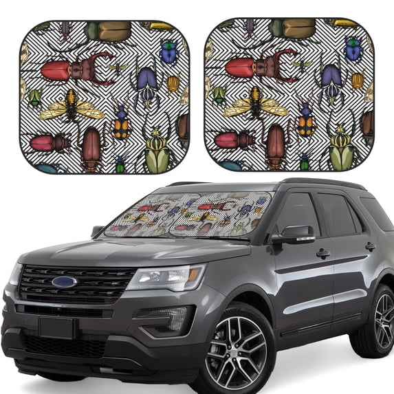 Balery 2 Piece Bright Insects Car Windshield Sun Shade|Foldable Front Windshield Shade for Car Front Window for Most Sedans SUV Truck-Medium