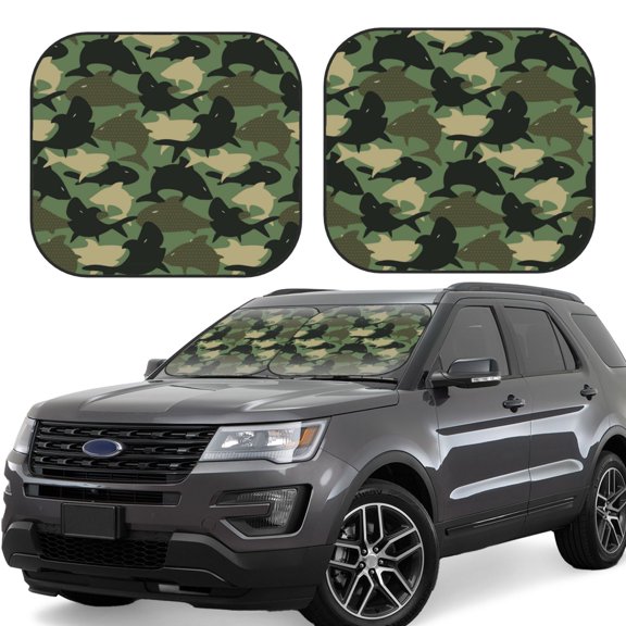 Balery 2 Piece Camouflage Shark Car Windshield Sun Shade|Foldable Front Windshield Shade for Car Front Window for Most Sedans SUV Truck-Small