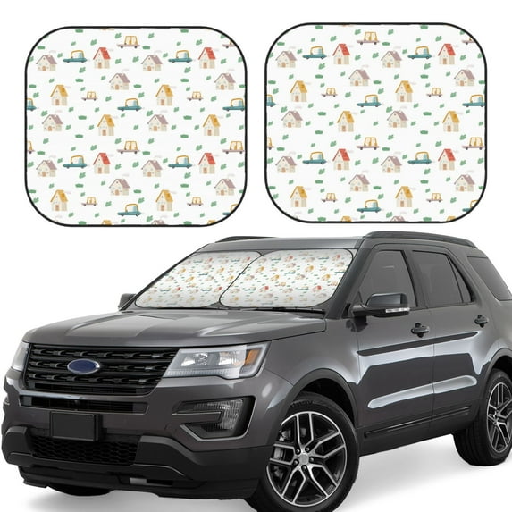 Balery 2 Piece Cartoon House Car Windshield Sun Shade|Foldable Front Windshield Shade for Car Front Window for Most Sedans SUV Truck-