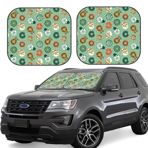 Balery 2 Piece Christmas Donuts Car Windshield Sun Shade|Foldable Front Windshield Shade for Car Front Window for Most Sedans SUV Truck-Medium