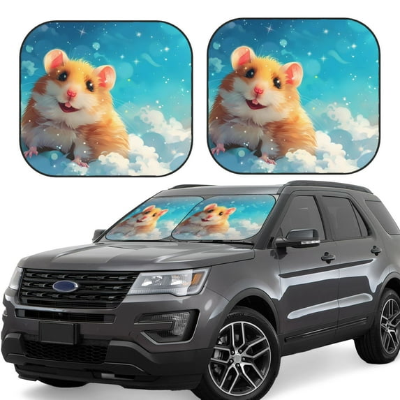 Balery 2 Piece Cloud Cute Hamster Car Windshield Sun Shade|Foldable Front Windshield Shade for Car Front Window for Most Sedans SUV Truck-Large