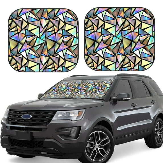 Balery 2 Piece Colored Glass Car Windshield Sun Shade|Foldable Front Windshield Shade for Car Front Window for Most Sedans SUV Truck-Large