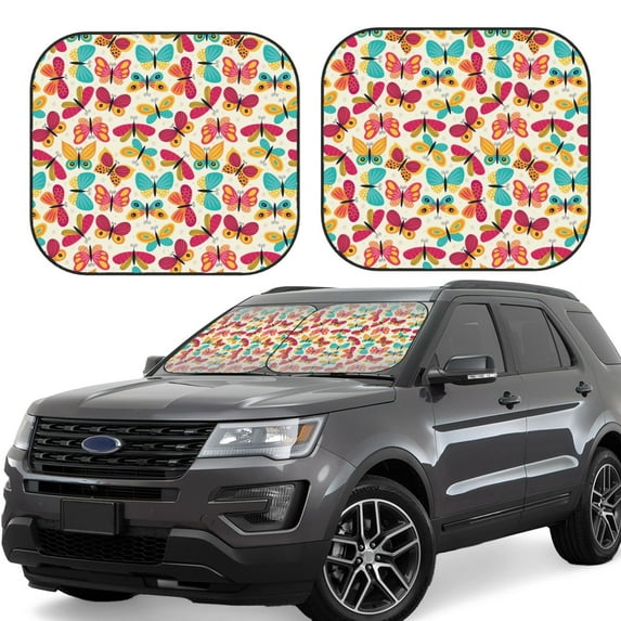Balery 2 Piece Colorful Butterflies Car Windshield Sun Shade|Foldable Front Windshield Shade for Car Front Window for Most Sedans SUV Truck-Small
