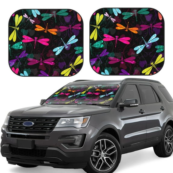 Balery 2 Piece Colorful Dragonflies Car Windshield Sun Shade|Foldable Front Windshield Shade for Car Front Window for Most Sedans SUV Truck-Medium