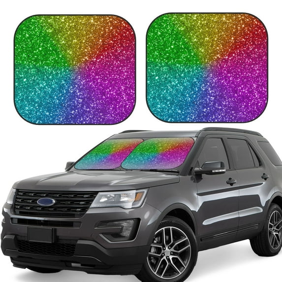 Balery 2 Piece Colorful Glitter Car Windshield Sun Shade|Foldable Front Windshield Shade for Car Front Window for Most Sedans SUV Truck-Medium
