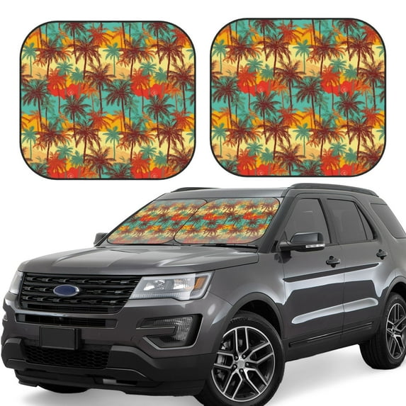 Balery 2 Piece Colorful Hawaii Palms Car Windshield Sun Shade|Foldable Front Windshield Shade for Car Front Window for Most Sedans SUV Truck-
