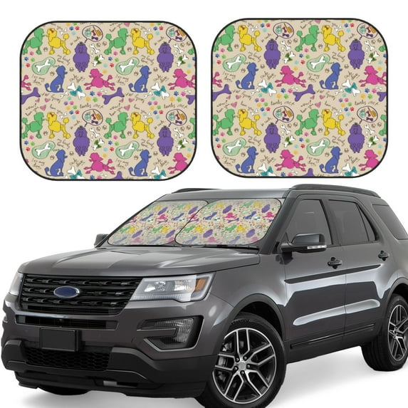 Balery 2 Piece Colorful Poodle Dog Car Windshield Sun Shade|Foldable Front Windshield Shade for Car Front Window for Most Sedans SUV Truck-Large