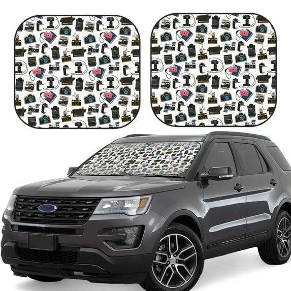 Balery 2 Piece Cool Camera Car Windshield Sun Shade|Foldable Front Windshield Shade for Car Front Window for Most Sedans SUV Truck-Medium