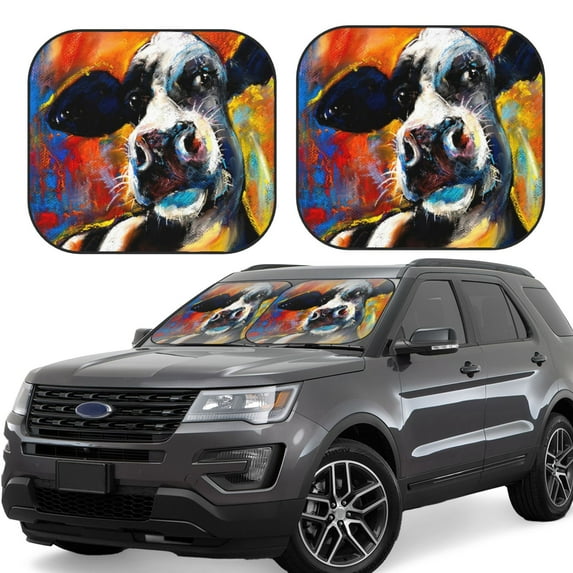 Balery 2 Piece Cow Car Windshield Sun Shade|Foldable Front Windshield Shade for Car Front Window for Most Sedans SUV Truck-Large