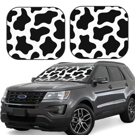 Balery 2 Piece Cow Print Black White Car Windshield Sun Shade|Foldable Front Windshield Shade for Car Front Window for Most Sedans SUV Truck-Medium