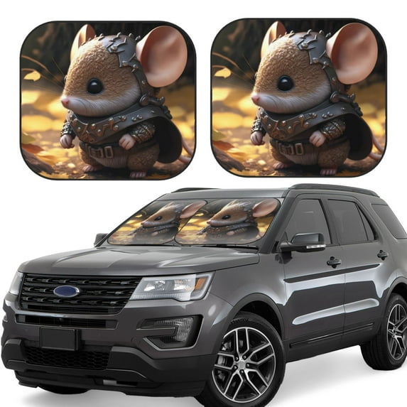 Balery 2 Piece Cute Big-Eared Mouse Car Windshield Sun Shade|Foldable Front Windshield Shade for Car Front Window for Most Sedans SUV Truck-Large