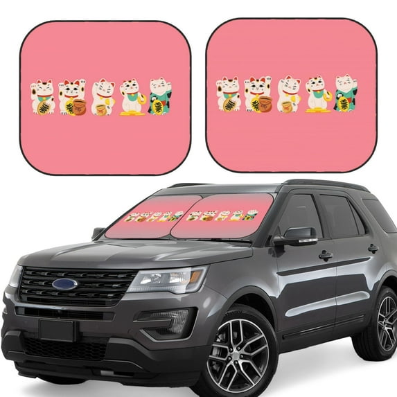 Balery 2 Piece Cute Cat Car Windshield Sun Shade|Foldable Front Windshield Shade for Car Front Window for Most Sedans SUV Truck-Medium