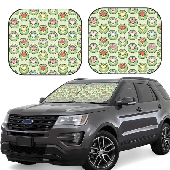 Balery 2 Piece Cute Chubby Frog Car Windshield Sun Shade|Foldable Front Windshield Shade for Car Front Window for Most Sedans SUV Truck-Large