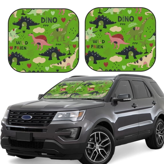 Balery 2 Piece Cute Dinosaurs Car Windshield Sun Shade|Foldable Front Windshield Shade for Car Front Window for Most Sedans SUV Truck-Large
