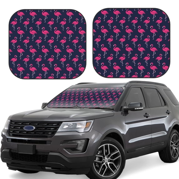 Balery 2 Piece Cute Flamingo Car Windshield Sun Shade|Foldable Front Windshield Shade for Car Front Window for Most Sedans SUV Truck-Small