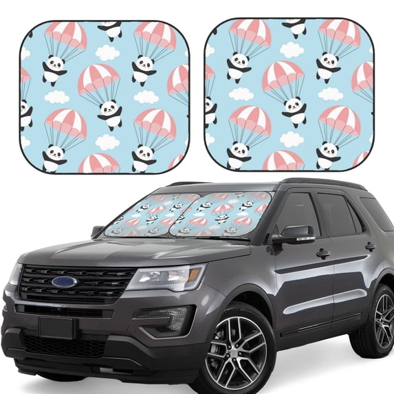 Balery 2 Piece Cute Panda Flying in the Sky Car Windshield Sun Shade|Foldable Front Windshield Shade for Car Front Window for Most Sedans SUV Truck-Medium
