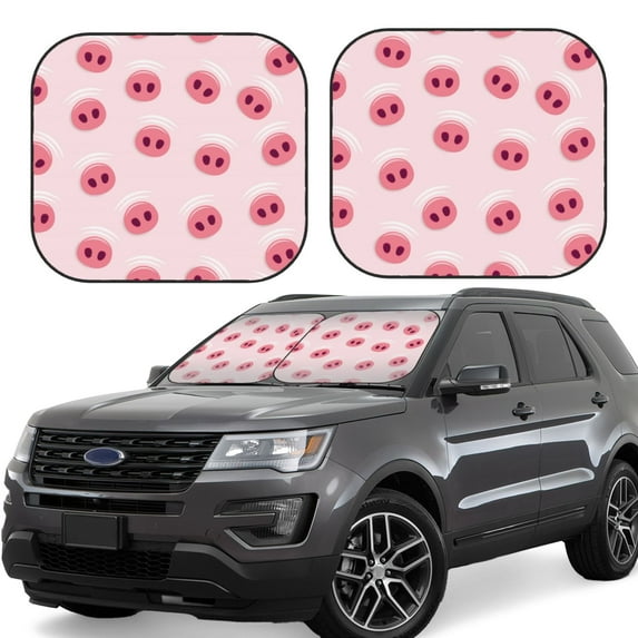 Balery 2 Piece Cute Pig Nose Car Windshield Sun Shade|Foldable Front Windshield Shade for Car Front Window for Most Sedans SUV Truck-Large