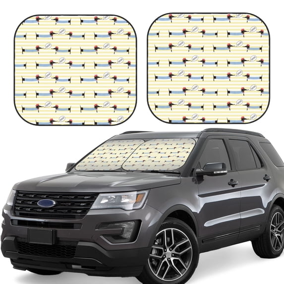 Balery 2 Piece Dachshund Dog Puppy Car Windshield Sun Shade|Foldable Front Windshield Shade for Car Front Window for Most Sedans SUV Truck-Large