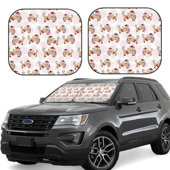Balery 2 Piece Dachshund Dog Puppy Car Windshield Sun Shade|Foldable Front Windshield Shade for Car Front Window for Most Sedans SUV Truck-