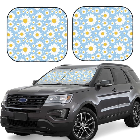 Balery 2 Piece Daisies Flowers Car Windshield Sun Shade|Foldable Front Windshield Shade for Car Front Window for Most Sedans SUV Truck-Small