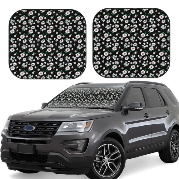 Balery 2 Piece Daisies Flowers Car Windshield Sun Shade|Foldable Front Windshield Shade for Car Front Window for Most Sedans SUV Truck-