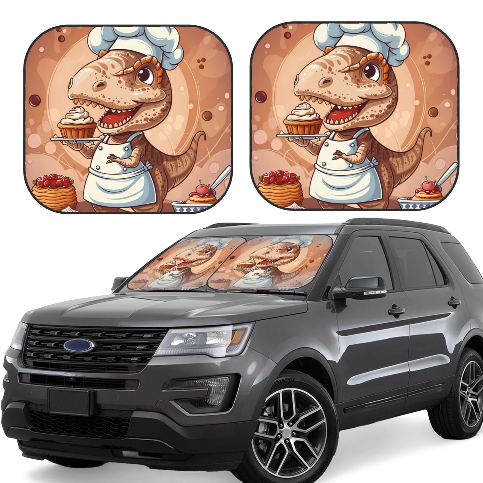 Balery 2 Piece Dinosaur Baking Delight Car Windshield Sun Shade ...
