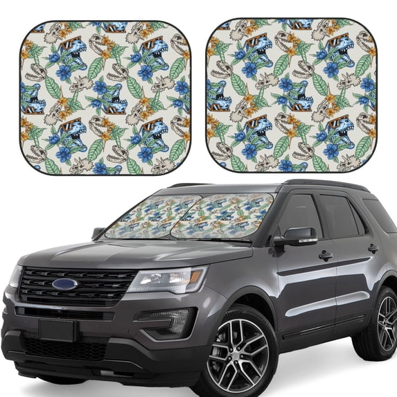 Balery 2 Piece Dinosaurs And Leaves Car Windshield Sun Shade|Foldable Front Windshield Shade for Car Front Window for Most Sedans SUV Truck-Small