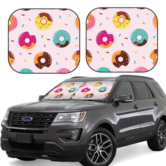 Balery 2 Piece Donut Car Windshield Sun Shade|Foldable Front Windshield Shade for Car Front Window for Most Sedans SUV Truck-Large