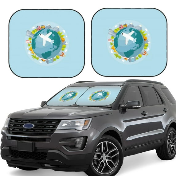Balery 2 Piece Dreaming Travel Car Windshield Sun Shade|Foldable Front Windshield Shade for Car Front Window for Most Sedans SUV Truck-Small