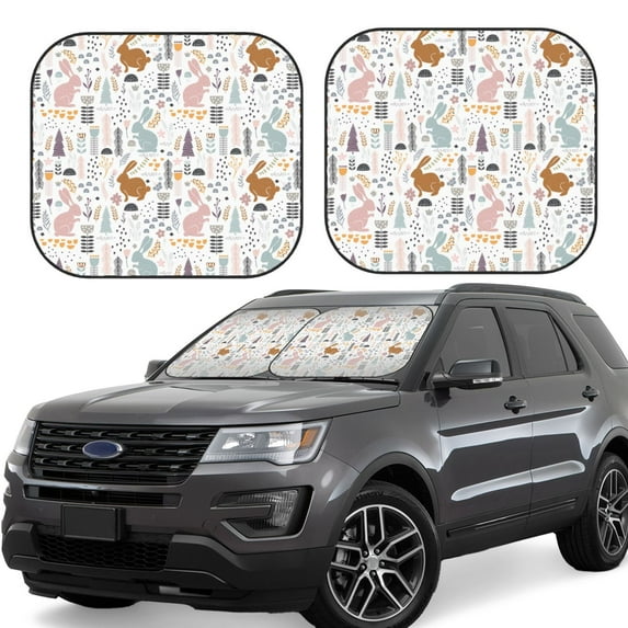 Balery 2 Piece Fall Rabbit Car Windshield Sun Shade|Foldable Front Windshield Shade for Car Front Window for Most Sedans SUV Truck-