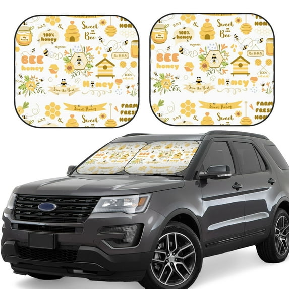 Balery 2 Piece Farm Bee Cute Honey Car Windshield Sun Shade|Foldable Front Windshield Shade for Car Front Window for Most Sedans SUV Truck-Small