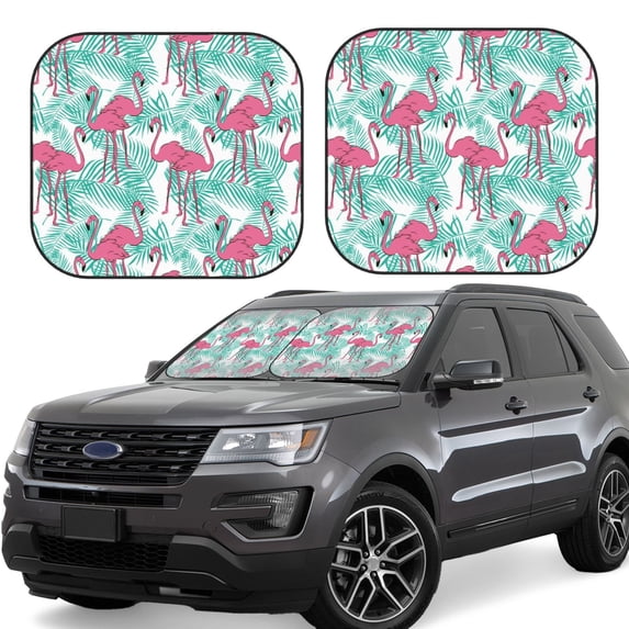 Balery 2 Piece Flamingo Car Windshield Sun Shade|Foldable Front Windshield Shade for Car Front Window for Most Sedans SUV Truck-Small