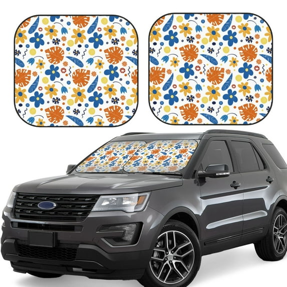 Balery 2 Piece Flower Car Windshield Sun Shade|Foldable Front Windshield Shade for Car Front Window for Most Sedans SUV Truck-Small