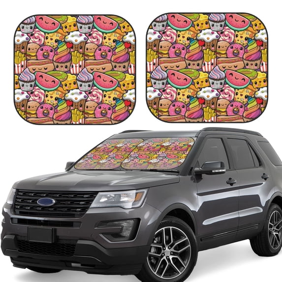 Balery 2 Piece Fruit-Flavored Ice-Cream Car Windshield Sun Shade|Foldable Front Windshield Shade for Car Front Window for Most Sedans SUV Truck-Medium
