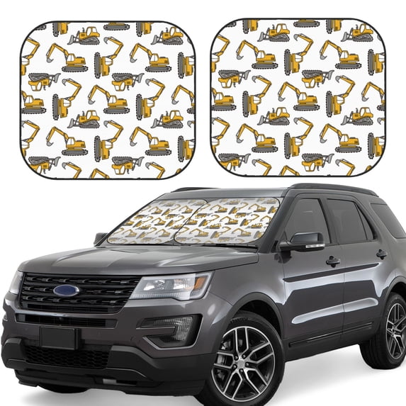 Balery 2 Piece Funny Excavator Car Windshield Sun Shade|Foldable Front Windshield Shade for Car Front Window for Most Sedans SUV Truck-Large