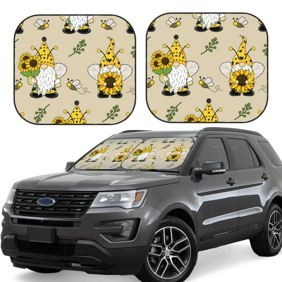 Balery 2 Piece Gnomes Bees And Sunflowers Car Windshield Sun Shade|Foldable Front Windshield Shade for Car Front Window for Most Sedans SUV Truck-Medium