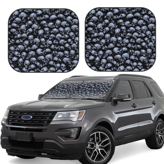 Balery 2 Piece Gothic Skull Car Windshield Sun Shade|Foldable Front Windshield Shade for Car Front Window for Most Sedans SUV Truck-Medium