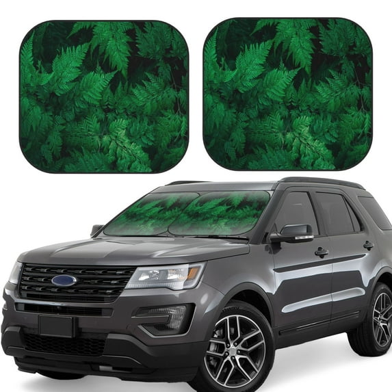 Balery 2 Piece Green Leave Fern Car Windshield Sun Shade|Foldable Front Windshield Shade for Car Front Window for Most Sedans SUV Truck-Small
